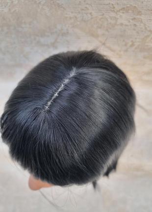 Термопарик черный каре с челкой короткий термо парик с черным волосом7 фото