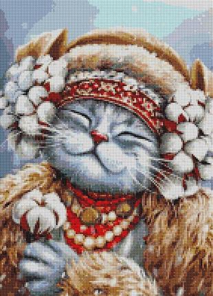 Алмазная мозаика на деревянном подрамнике 40х50 "кошечка зима © марианна пащук " dbs1125