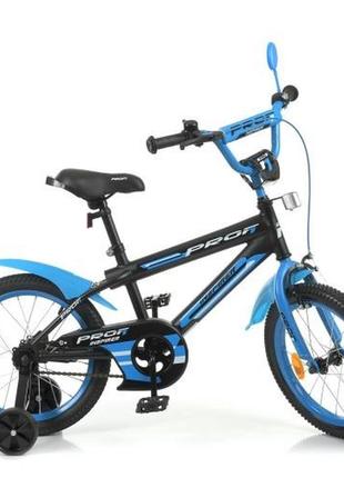 Kmy18323 велосипед дитячий 18 дюймів inspirer, skd45, чорно-синій мат, ліхтар, дзвінок, дзеркало, додаткові