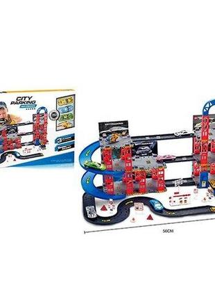 Km0908-18a іграшка гараж 3-поверхова, транспорт 4 шт., дорожні знаки, 75дет, у кор-ку, 53-38,5-6 см1 фото