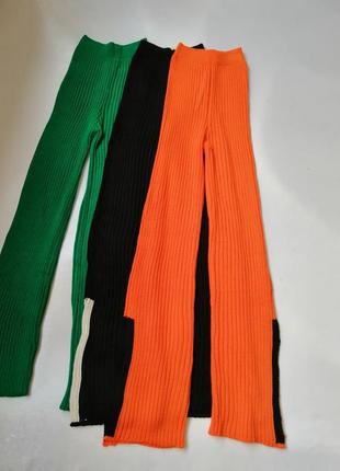 ☘️ вязаные нежные брюки палаццо в рубчик разные цвета высокая посадка в'язані ніжні штани палаццо в6 фото