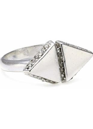 Интересное посеребренное кольцо "треугольники с кристаллами" дания pilgrim