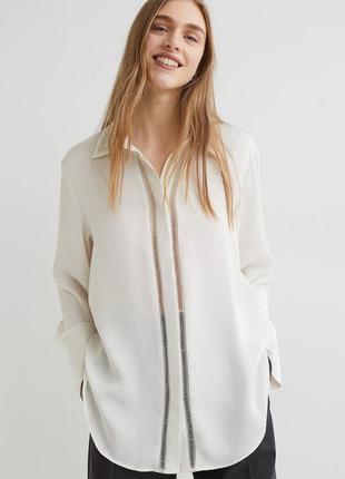 Атласна сатинова сорочка рубашка з мережевими вставками від h&m