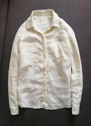 Світло жовта лляна сорочка на гудзиках блуза льон