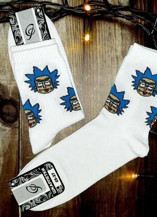 Модні білі високі шкарпетки з принтом рік і морті — шкарпетки прикол