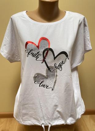 Білосніжна футболка з класним принтом «сердечка»🤍🤍🤍2 фото