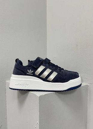 Кросівки жіночі натуральна замша замшеві low dark blue на платформі замшевые кроссовки на платформе женские в стиле adidas forum
