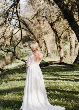 Сукня весільна платье свадебное бохо рустик белое айвори 2023 спина открытая шлейф4 фото