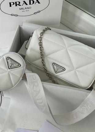 Сумка prada re-nylon padded shoulder white