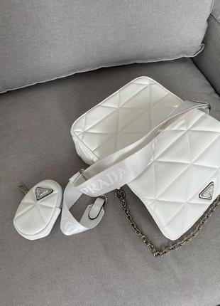 Сумка prada re-nylon padded shoulder white7 фото