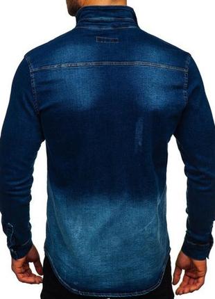 Темно-синяя мужская джинсовая рубашка с длинным рукавом💣💥💪3 фото