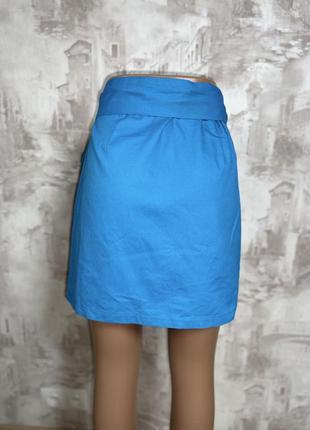 Голубая мини юбка с накладными карманами(024)3 фото