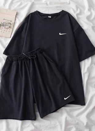 Стильный костюм футболка шорты набор серый черный черный найк nike