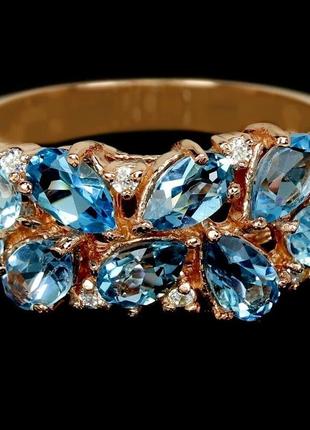 Кільце срібло 925 натуральний блакитний топаз