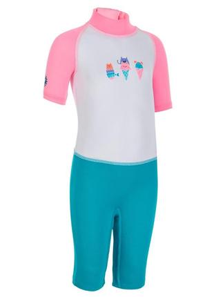 Купальный костюм солнцезащитный детский розовый с принтом – 4 года 98-104 см