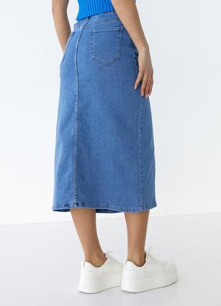 Джинсовая юбка с разрезом спереди - голубой цвет, 38р (есть размеры)2 фото