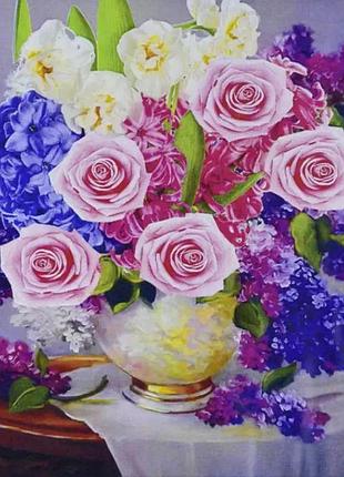 Алмазная вышивка "букет сирени с розами " цветы букет полная выкладка мозаика 5d наборы 30х40 см