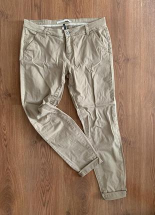 Штаны брюки бежевые сафари с подворотами only1 фото