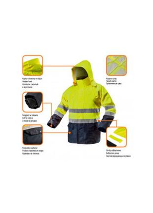 Куртка робоча neo tools підвищеної видимості, oxford 300 d, жовта, р. (81-720-m)2 фото