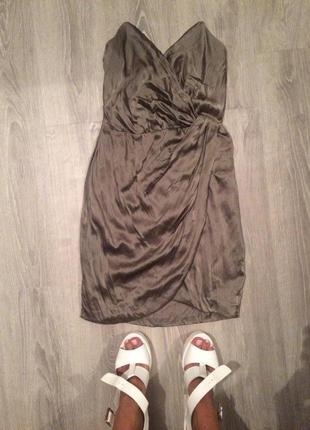 Атласное платье-бюстье сатиновое бежевый грязный1 фото