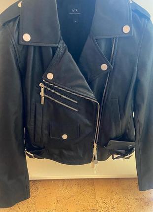 Armani exchange кожаная куртка р.xs/s biker jacket zip and rivets