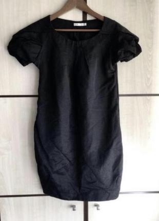 Платье мини черное льняное1 фото