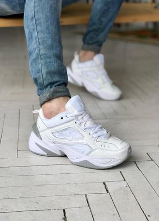 Кожаные кроссовки найк nike m2k tekno. унисекс размеры 36-45. цвет белый с серым