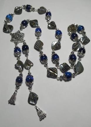 Ожерелье из перламутра, агата и хрусталя2 фото
