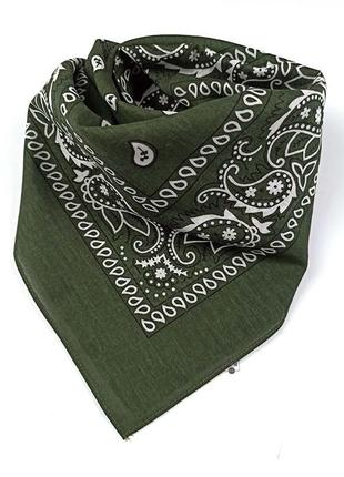 Бандана маленький платок повязка хлопок платок на голову шею лицо руку пейсли хаки новая