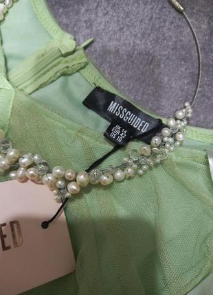 Мини платье фатин сетка полупрозрачное вырез оливковое зелёное missguіded6 фото