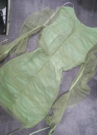 Мини платье фатин сетка полупрозрачное вырез оливковое зелёное missguіded10 фото