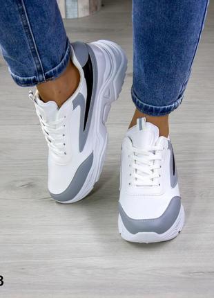 🟠 белые женские кроссовки на шнурках3 фото
