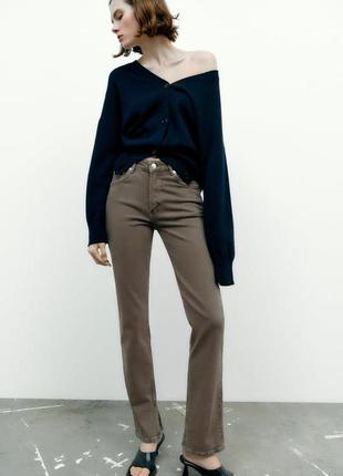 Прямі джинси slim fit з високою посадкою і розрізами zara — 34, 36, 38, 40