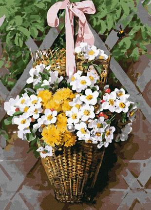 Картина по номерам "плетенная корзина с цветами" идейка 40х50 см