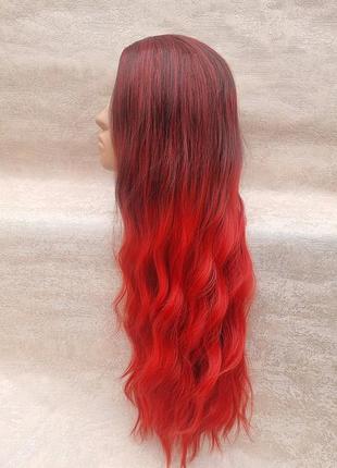 Парик с длинными красными волосами термопарик красный термо волокно6 фото