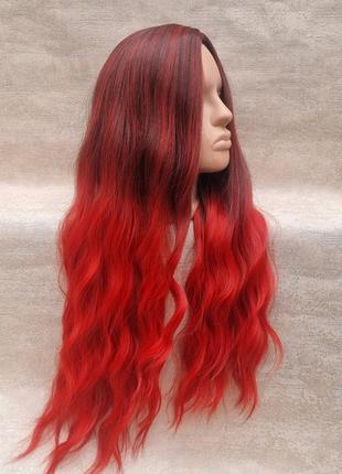 Парик с длинными красными волосами термопарик красный термо волокно2 фото