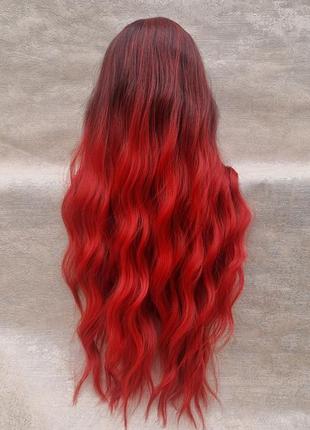 Парик с длинными красными волосами термопарик красный термо волокно4 фото