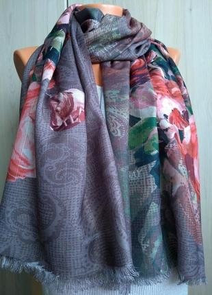 Турецкий шарф палантин весна осень, демисезон, в цветах1 фото