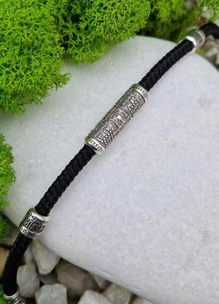 Массивный мужской браслет из шелка с серебряными вставками 925 ° пробы 24 см * 8 мм