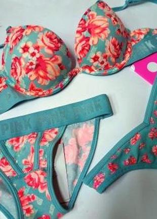 Комплект супер пуш-ап pink victorias secret виктория секрет