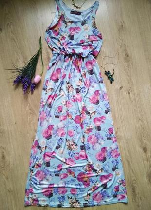 Потрясающее макси платье в пол qed london с розами /38/м/ довга сукня принт троянди6 фото