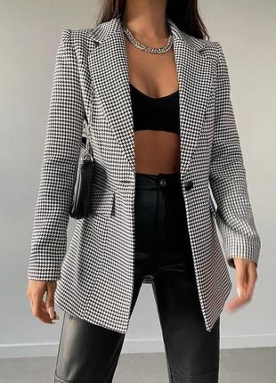 Жіночий піджак чорний білий гусяча лапка з підкладкою базовий3 фото