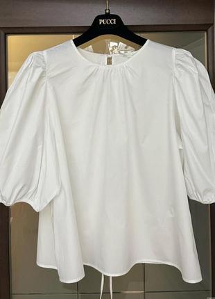 Білосніжка котонова сорочка з об'ємними рукавами h&m2 фото