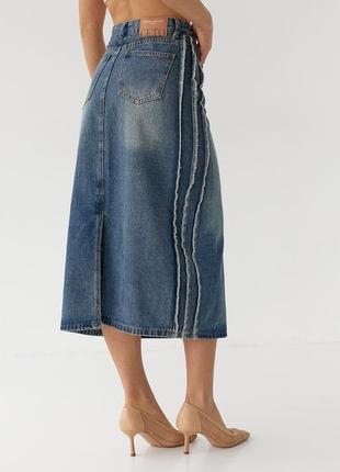 Женская джинсовая юбка миди с разрезом сзади.5 фото