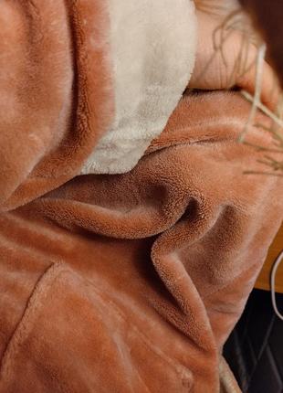 Теплый халат ягодный плюшевый капюшон пояс домашняя одежда банный7 фото