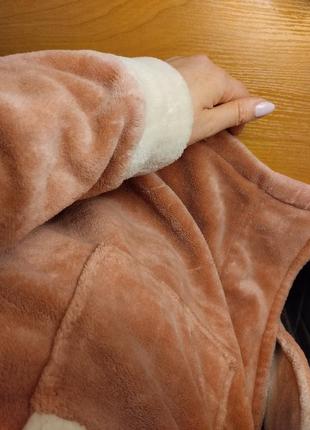Теплый халат ягодный плюшевый капюшон пояс домашняя одежда банный8 фото