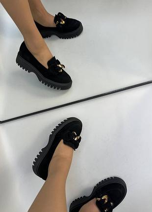 Туфли лоферы женские натуральная кожа замша