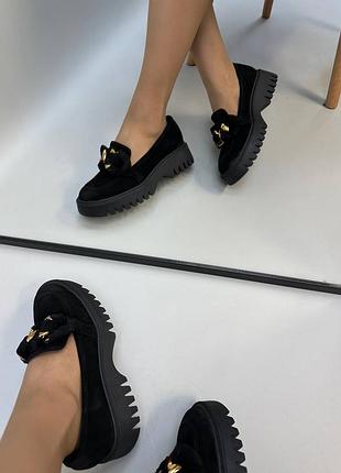 Туфли лоферы женские натуральная кожа замша