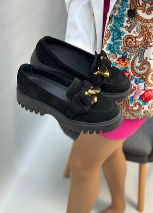 Туфли лоферы женские натуральная кожа замша
