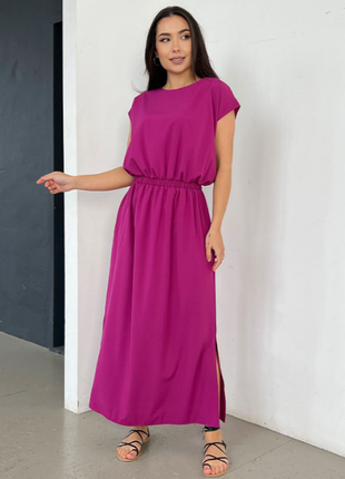 Длинное макси платье с боковым разрезом легкое свободное 2 цвета